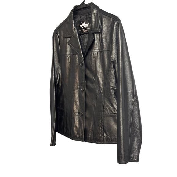 Vintage Maxima Wilsons Black Leather Button Up Jacket/Women's Leather Jacket - Picture 1 of 4